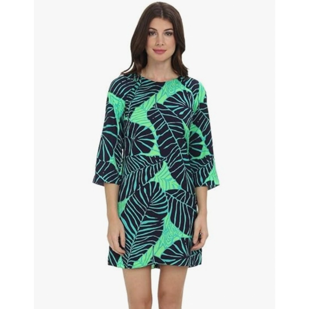Lilly Pulitzer Carol Shift Dress Under the Palms Tropical Leaf Green Navy Size 2